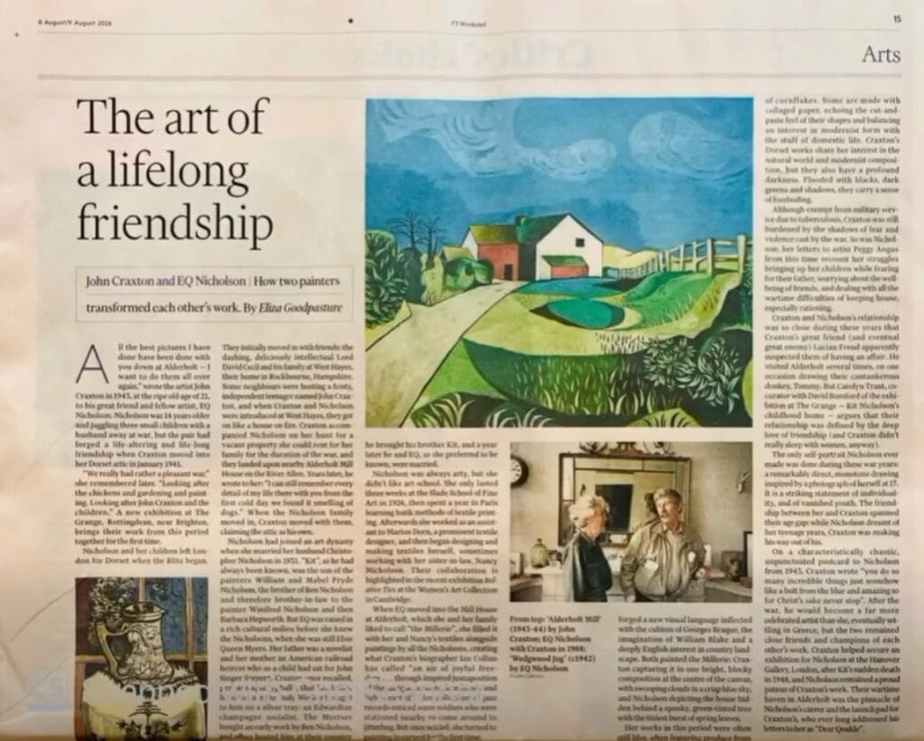 Wonderful write up in the Financial Times weekend arts paper referring to our EQ Nicholson and John Craxton exhibition