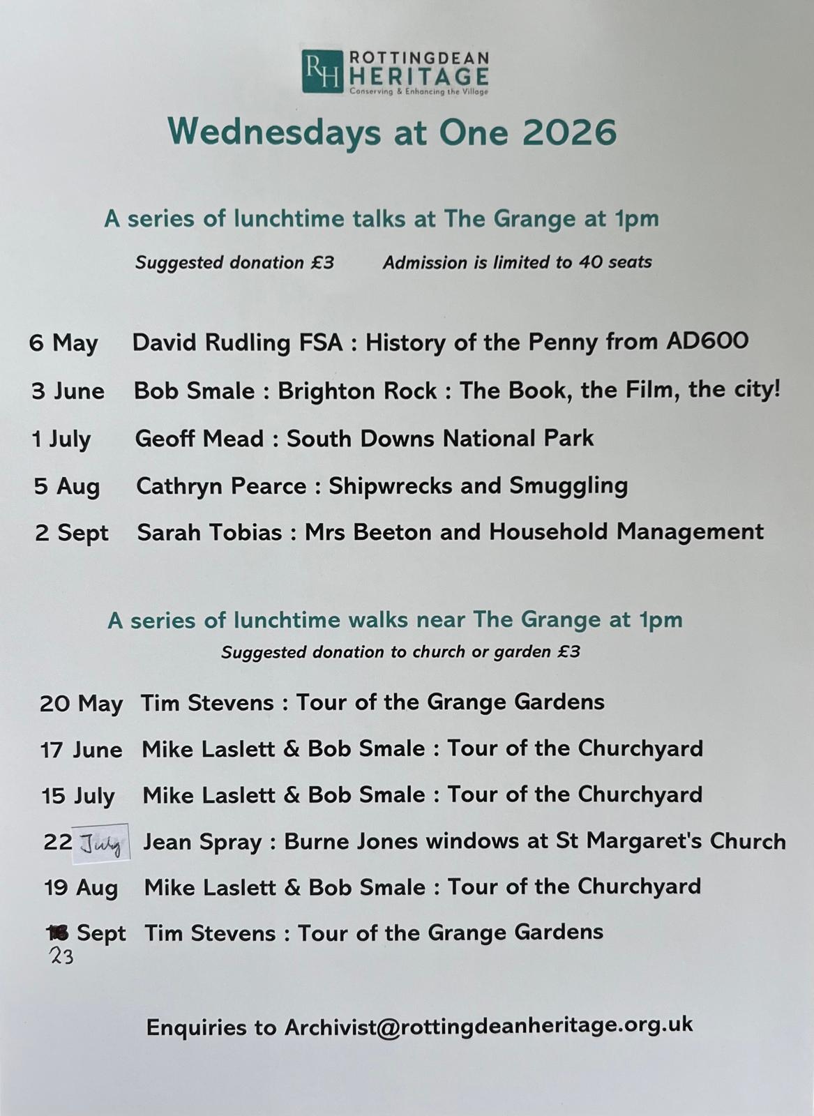 Wednesdays at One - A series of short lunchtime talks at 1pm 2026
